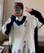 Bangchan Distressed V-Neck Sweater