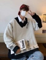 Bangchan Distressed V-Neck Sweater