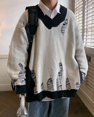 Bangchan Distressed V-Neck Sweater