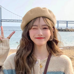 Rami Beige Classic Beret Hat