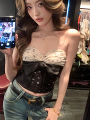 Yunah Polka Dot Bow Bustier Top