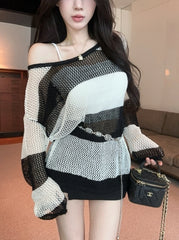 Ahyeon Stripes Hollow Knit Sweater