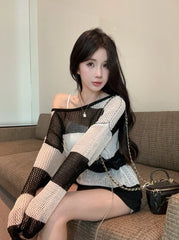 Ahyeon Stripes Hollow Knit Sweater