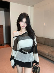 Ahyeon Stripes Hollow Knit Sweater