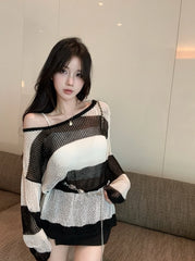 Ahyeon Stripes Hollow Knit Sweater