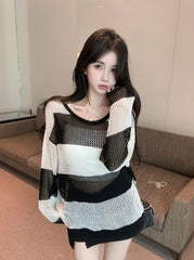 Ahyeon Stripes Hollow Knit Sweater