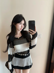 Ahyeon Stripes Hollow Knit Sweater