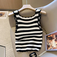 Danielle Noir White Stripe Knit Top