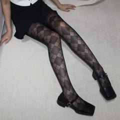 Ahyeon Black Argyle Pattern Stockings