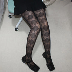 Ahyeon Black Argyle Pattern Stockings