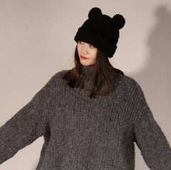 Winter Black Bear Ears Fur Hat