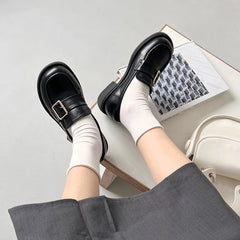 Liz Buckle Faux Leather Loafers