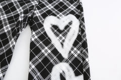 Haerin Black Heart Plaid Pants