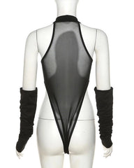 Ryujin Black Mesh Halter Bodysuit