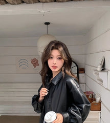 Asa Black Oversized Faux Leather Jacket