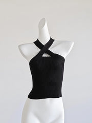 Yuna Noir Ribbed Halter Top