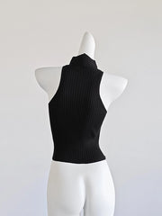 Yuna Noir Ribbed Halter Top