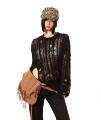 Black Ripped Pattern Knitted Sweater | J-Hope – BTS