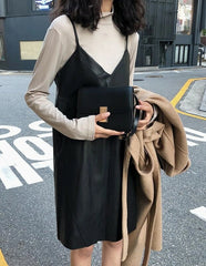 Chaewon Faux Leather Sling Dress