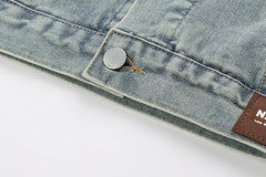 Jake Indigo Denim Jacket with Leather Collar