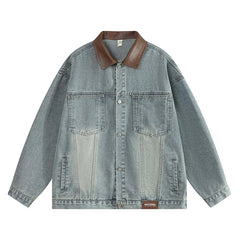 Jake Indigo Denim Jacket with Leather Collar