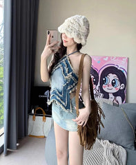 Chaewon Star Denim Crop Top