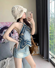 Chaewon Star Denim Crop Top