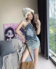 Chaewon Star Denim Crop Top