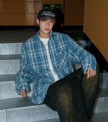 Jin Indigo Plaid Zip-Up Jacket