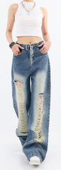 Chiquita Blue Drawstring Distressed Jeans