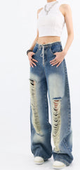 Chiquita Blue Drawstring Distressed Jeans