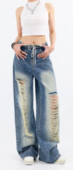 Chiquita Blue Drawstring Distressed Jeans