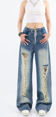 Chiquita Blue Drawstring Distressed Jeans