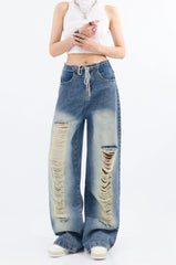 Chiquita Blue Drawstring Distressed Jeans