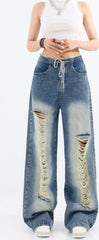 Chiquita Blue Drawstring Distressed Jeans