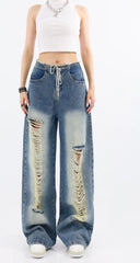 Chiquita Blue Drawstring Distressed Jeans
