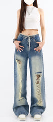 Chiquita Blue Drawstring Distressed Jeans