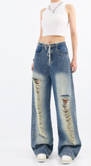 Chiquita Blue Drawstring Distressed Jeans