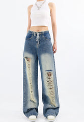 Chiquita Blue Drawstring Distressed Jeans