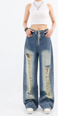 Chiquita Blue Drawstring Distressed Jeans