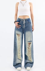 Chiquita Blue Drawstring Distressed Jeans