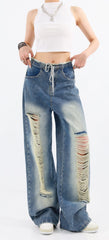 Chiquita Blue Drawstring Distressed Jeans
