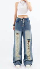Chiquita Blue Drawstring Distressed Jeans