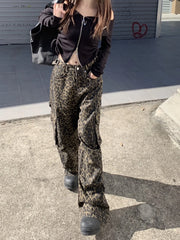 Chaeryeong Brown Leopard Print Cargo Pants