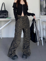 Chaeryeong Brown Leopard Print Cargo Pants