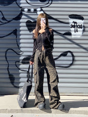 Chaeryeong Brown Leopard Print Cargo Pants