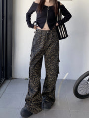 Chaeryeong Brown Leopard Print Cargo Pants