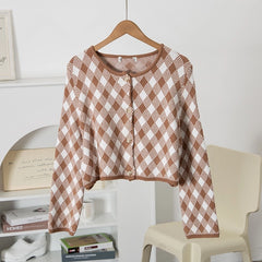 Brown Plaid Cropped Cardigan | Jennie – BlackPink