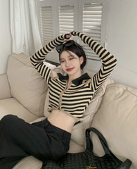 Chaeryeong Ivory Stripe Cut-Out Crop Top