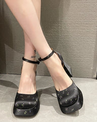 Danielle Noir Floral Platform Heels